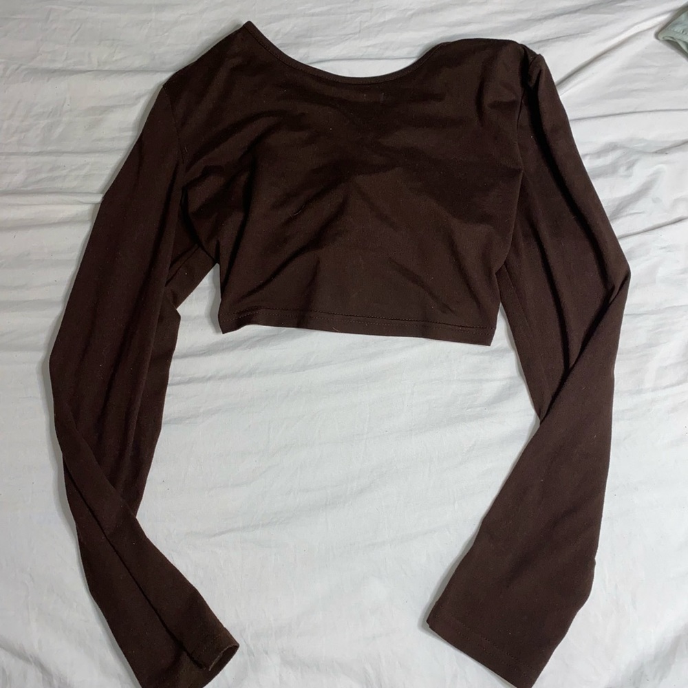 Brown long sleeve lace up open back from SHEIN